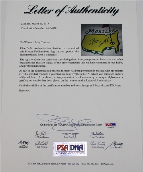 Bryson DeChambeau Signed Masters Undated Garden Flag PSA/DNA #AA04078