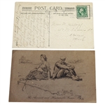 'The Ancient and Honourable Game' Postcard with 1912 'Longing for you' Postcard