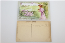 'The Ancient and Honourable Game' Postcard with 1912 'Longing for you' Postcard
