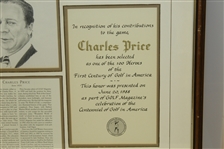 Charles Price's 1988 One of '100 Heroes of the First Century of Golf' Award - Framed