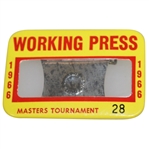1966 Masters Tournament Working Press Badge #28 - Jack Nicklaus Winner