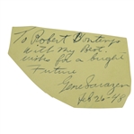 Gene Sarazen Signed Cut with Personalization & Date JSA ALOA