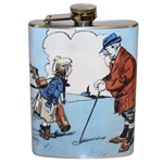 Classic Golfer with Child/Caddy Themed Stainless Steel Hip Flask - 8oz
