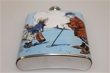 Classic Golfer with Child/Caddy Themed Stainless Steel Hip Flask - 8oz