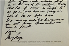 Gary Player Signed & Handwritten 1996 Letter Confirming Dinner Invite JSA ALOA