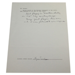 Byron Nelson Signed & Handwritten Response Letter About Playing the Masters in the 30's JSA ALOA