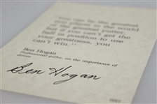 Ben Hogan Signed Quote Card About the Importance of Accurate Drives JSA ALOA