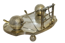 Circa 1910 Ornate Silver Silver Plate Inkwell with Golf Balls & Crossed Golf Clubs 
