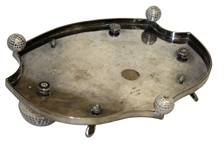 Circa 1910 Ornate Silver Silver Plate Inkwell with Golf Balls & Crossed Golf Clubs 