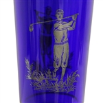 Blue Glass Sterling Silver Golfer Etched Cocktail Shaker with Cover