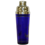 Blue Glass Sterling Silver Golfer Etched Cocktail Shaker with Cover