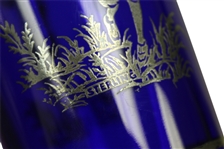 Blue Glass Sterling Silver Golfer Etched Cocktail Shaker with Cover