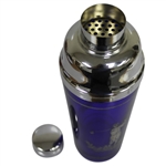 Blue Glass Sterling Silver Golfer Etched Cocktail Shaker with Cover