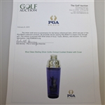 Blue Glass Sterling Silver Golfer Etched Cocktail Shaker with Cover