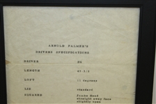 Arnold Palmer's D6 Driver Specifications Sheet - Framed