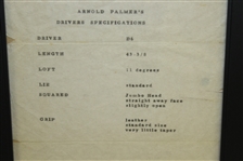 Arnold Palmer's D6 Driver Specifications Sheet - Framed