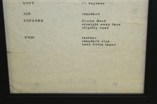 Arnold Palmer's D6 Driver Specifications Sheet - Framed