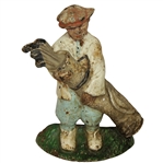 Antique Cast Iron Golfer with Golf Bag & Clubs Doorstop with Original Paint & Patina