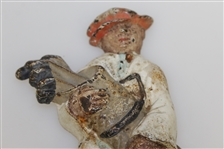 Antique Cast Iron Golfer with Golf Bag & Clubs Doorstop with Original Paint & Patina