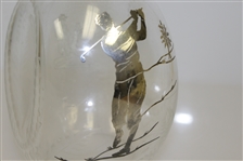 1920's Sterling Inlay Post-Swing Golfer Themed Rye Whiskey Glass Decanter with Stopper