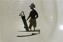 1920's Sterling Inlay Post-Swing Golfer Themed Rye Whiskey Glass Decanter with Stopper