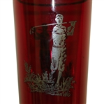Red Glass Sterling Silver Golfer Etched Cocktail Shaker with Cover
