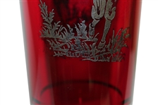 Red Glass Sterling Silver Golfer Etched Cocktail Shaker with Cover