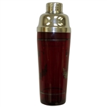 Red Glass Sterling Silver Golfer Etched Cocktail Shaker with Cover