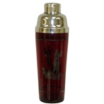 Red Glass Sterling Silver Golfer Etched Cocktail Shaker with Cover