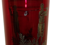 Red Glass Sterling Silver Golfer Etched Cocktail Shaker with Cover