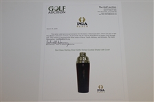 Red Glass Sterling Silver Golfer Etched Cocktail Shaker with Cover