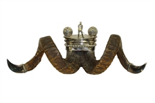 Ram Horn Inkwell Set with Silverplate Well, Golfing Figure, Horn Tips, & Spherical Inkwells