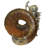 Ram Horn Inkwell Set with Silverplate Well, Golfing Figure, Horn Tips, & Spherical Inkwells