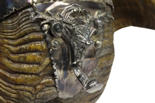 Ram Horn Inkwell Set with Silverplate Well, Golfing Figure, Horn Tips, & Spherical Inkwells