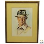 Sam Snead Ink & Pastel Portrait Signed by Artist Eugene Payne 73 - Framed