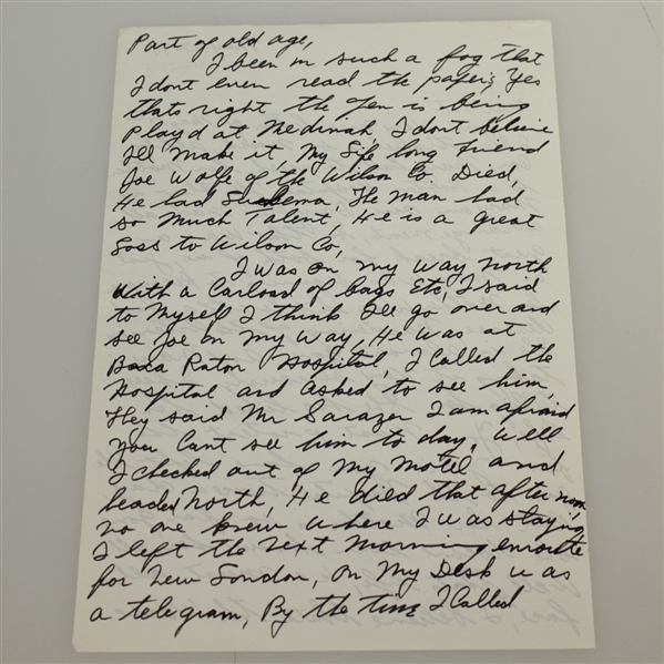 Gene Sarazen 1975 Signed Four Page Handwritten Letter JSA ALOA