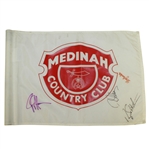 Multi-Signed Medinah Country Club Course Flown Red/White Screen Flag JSA ALOA