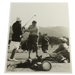 Bobby Jones Instructing Photo with Robert W. Woodruff Emory University Stamp on Reverse