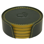 Augusta National Golf Club Green Leather Coaster Set of Four with Holder - Made in Italy