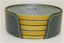 Augusta National Golf Club Green Leather Coaster Set of Four with Holder - Made in Italy