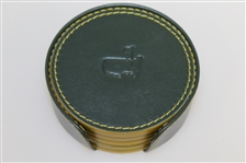 Augusta National Golf Club Green Leather Coaster Set of Four with Holder - Made in Italy