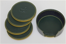 Augusta National Golf Club Green Leather Coaster Set of Four with Holder - Made in Italy