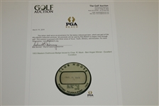 1953 Masters Clubhouse Badge Issued to Chas. R. Mack - Ben Hogan Winner - Excellent Condition