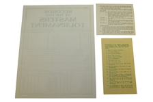 1962 Masters Lot - Scorecard, Records Sheet, Pamphlet, Pairing Sheets, & Misc. Correspondence