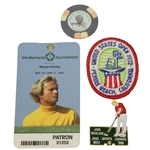 Jack Nicklaus 1988 Lions Pin, Poker Chip, 1972 Pebble Patch, & Memorial Badge