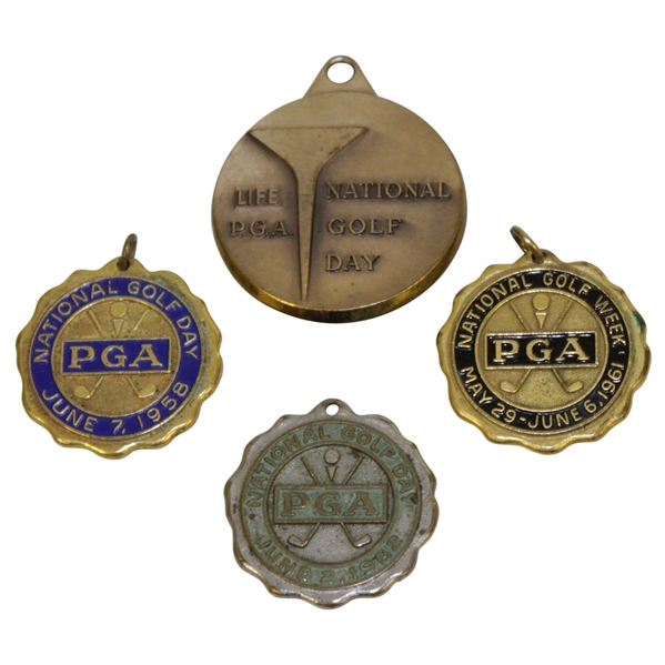 National Golf Day Badges - 1958, 1961, 1962 and 1955 I Beat Ed Furgol