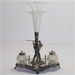 Silver Plated Desk Set Inkwell by Mappin & Webb w/Glass Etched Vase and Original Club