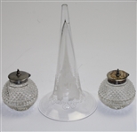 Silver Plated Desk Set Inkwell by Mappin & Webb w/Glass Etched Vase and Original Club