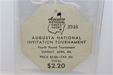 1937 Augusta National Inv. (Masters) Fourth Round Ticket #3946 with Original String