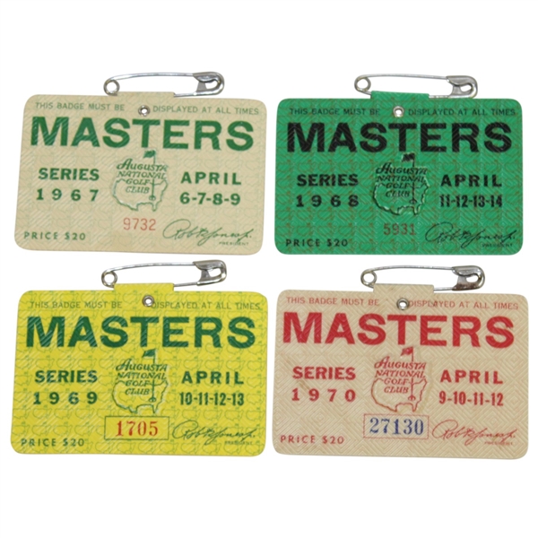 1967, 1968, 1969 & 1970 Masters Tournament Series Badges